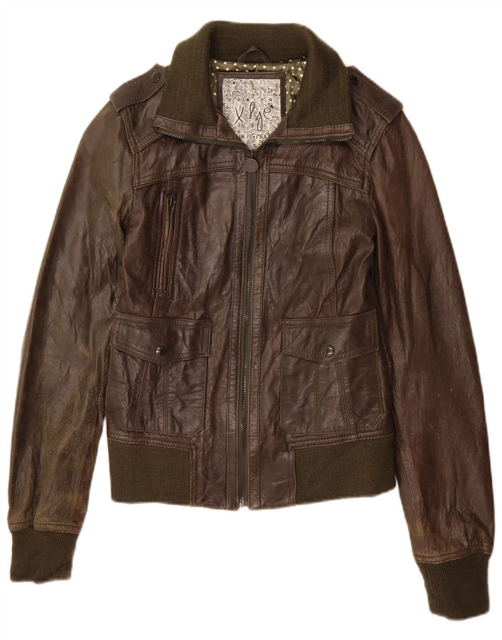 XDYE Damen-Militärlederjacke, Größe S, Khaki, Leder