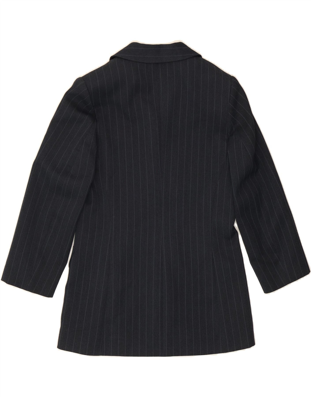 VINTAGE Womens Longline Blazer Jacket UK 14 Medium Navy Blue Striped Vintage Vintage and Second-Hand Vintage from Messina Hembry 