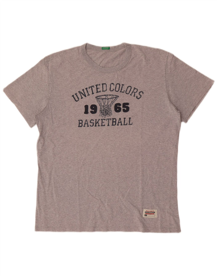 Benetton Herren-T-Shirt mit Grafik, groß, grau meliert
