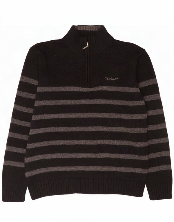 Pierre Cardin Mens Zip Neck Jumper Sweater XL Black Striped Acrylic