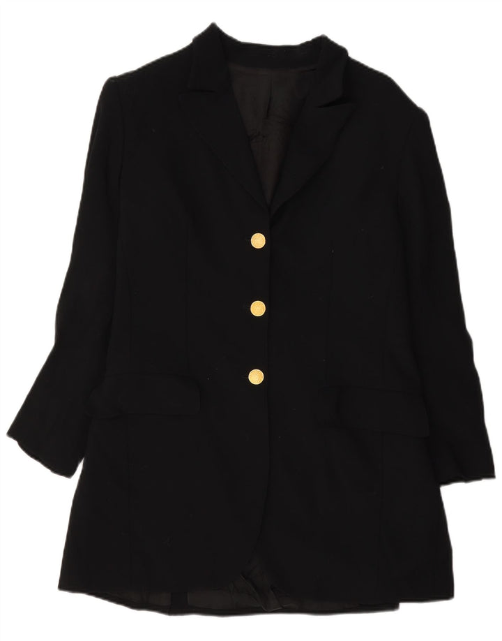 Ratti Damen Longline 3-Knopf-Blazerjacke IT 44 Mittelschwarze Wolle