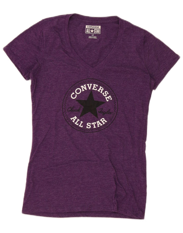 Converse Damen Grafik-T-Shirt-Oberteil UK 10 Small Lila gefleckte Baumwolle