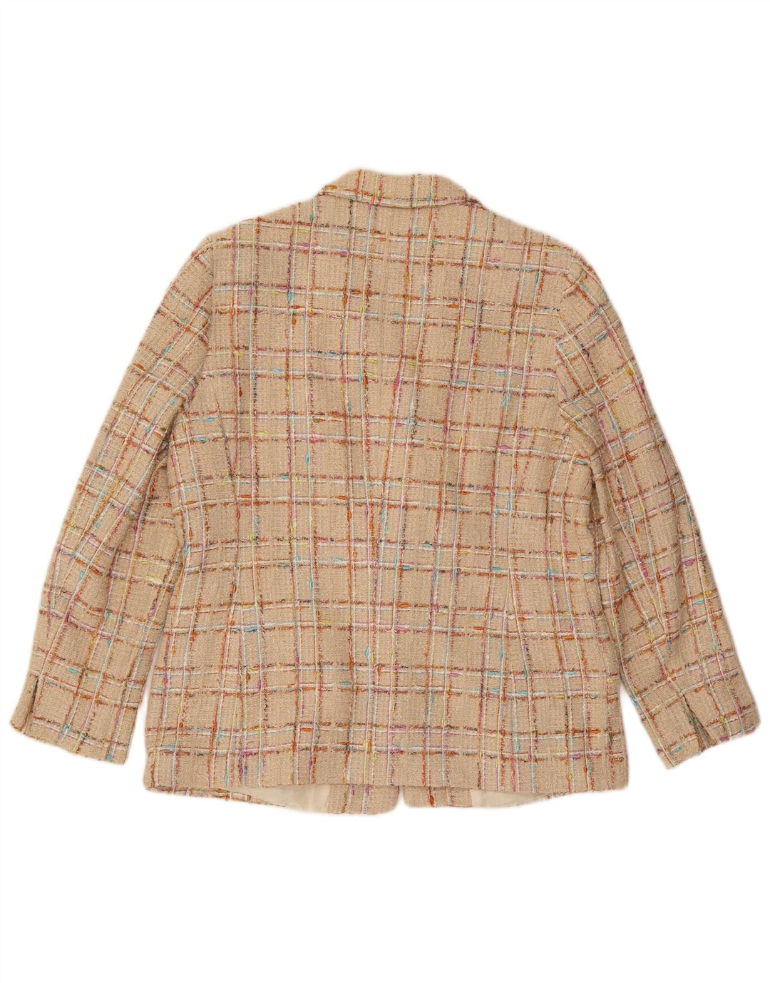 Elegance Damen-Blazerjacke mit 6 Knöpfen, UK 18, XL, beige karierte Baumwolle