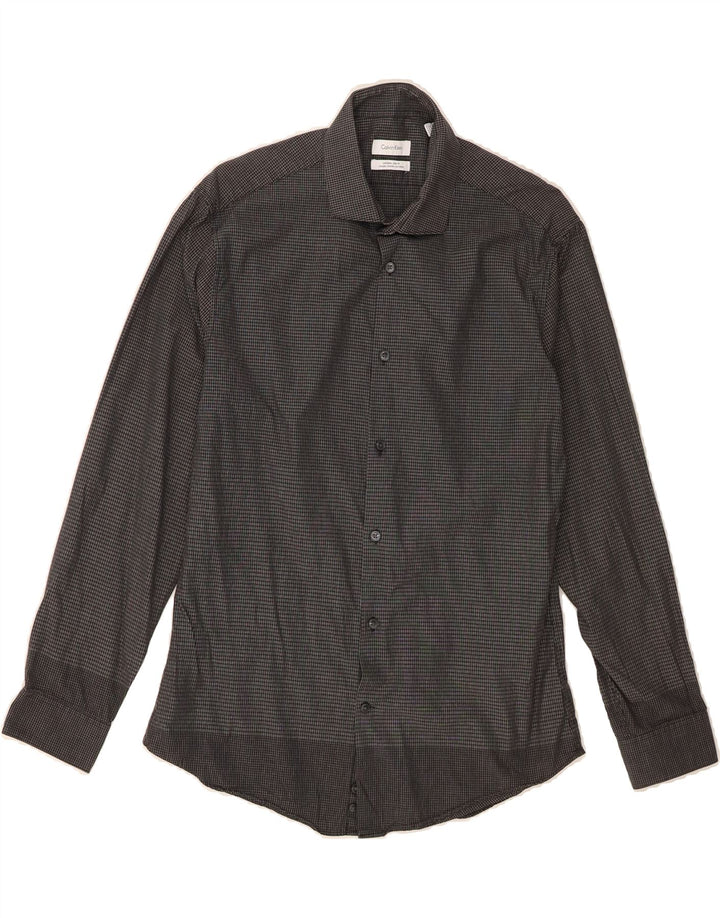 CALVIN KLEIN Mens Extra Slim Fit Shirt Size 15 1/2 Medium Grey Check Vintage Calvin Klein and Second-Hand Calvin Klein from Messina Hembry 