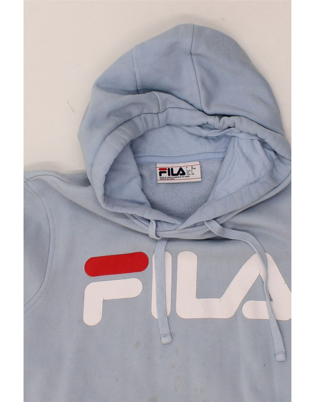 FILA Mens Graphic Hoodie Jumper Small Blue Cotton Vintage Fila and Second-Hand Fila from Messina Hembry 