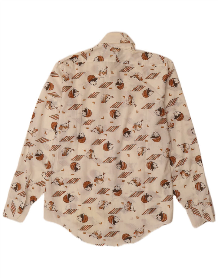 VINTAGE Herren Hemd mit abstraktem Muster, Größe 14 14 1/2 Small Off White