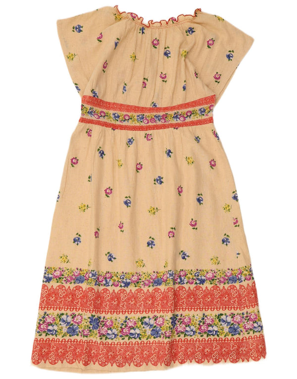 Vintage Damen A-Linie Kleid UK 8 Small Beige Floral Acetate