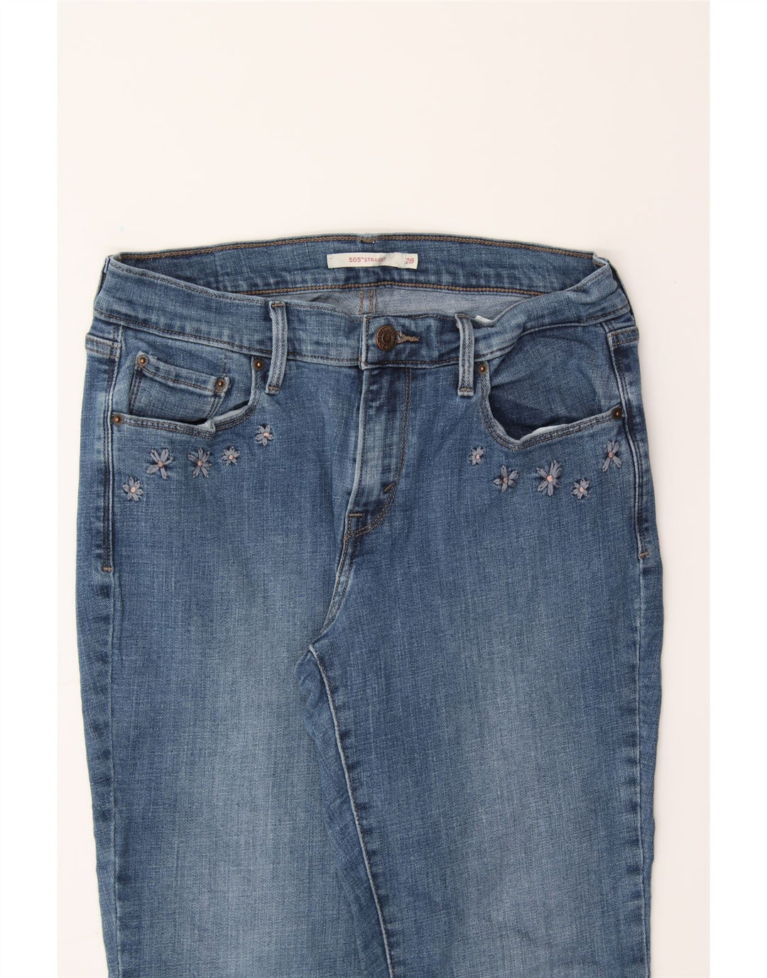 LEVI'S Womens 505 Straight Jeans W28 L30  Blue Floral Vintage Levi's and Second-Hand Levi's from Messina Hembry 
