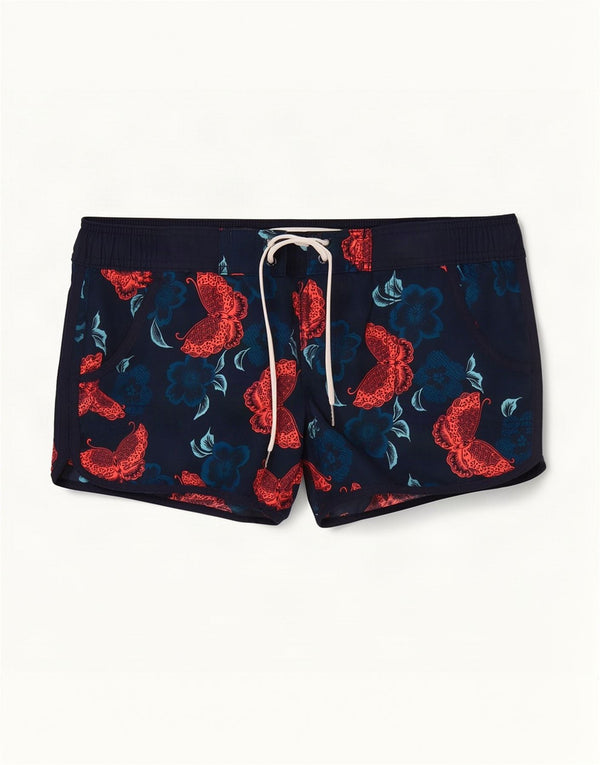 Fat Face Damen-Badeshorts UK 12 Mittel Marineblau Blumenmuster Polyester