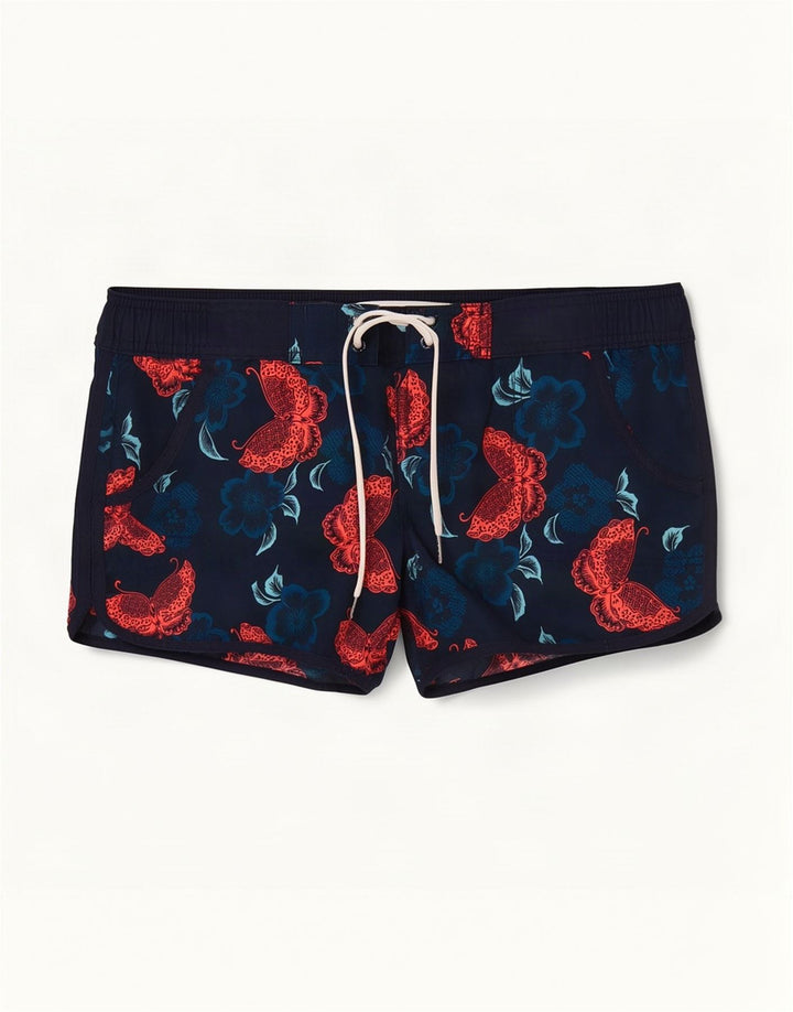 Fat Face Damen-Badeshorts UK 12 Mittel Marineblau Blumenmuster Polyester