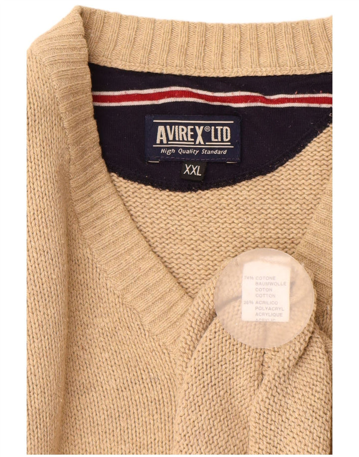 Avirex Herren-Pullover mit V-Ausschnitt, 2XL, beige Baumwolle