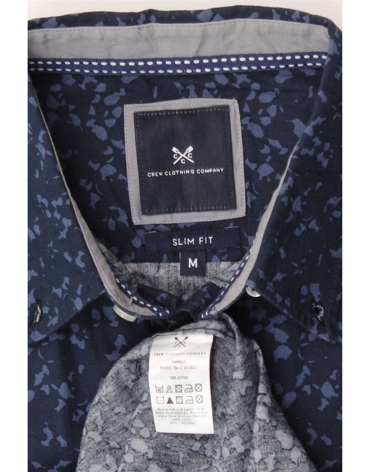 Crew Clothing Herren-Hemd mit abstraktem Muster, schmale Passform, mittelmarineblaue Baumwolle