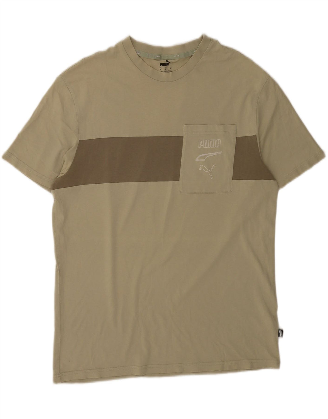 Puma Herren Grafik-T-Shirt-Oberteil aus mittlerer Khaki-Farbblock-Baumwolle