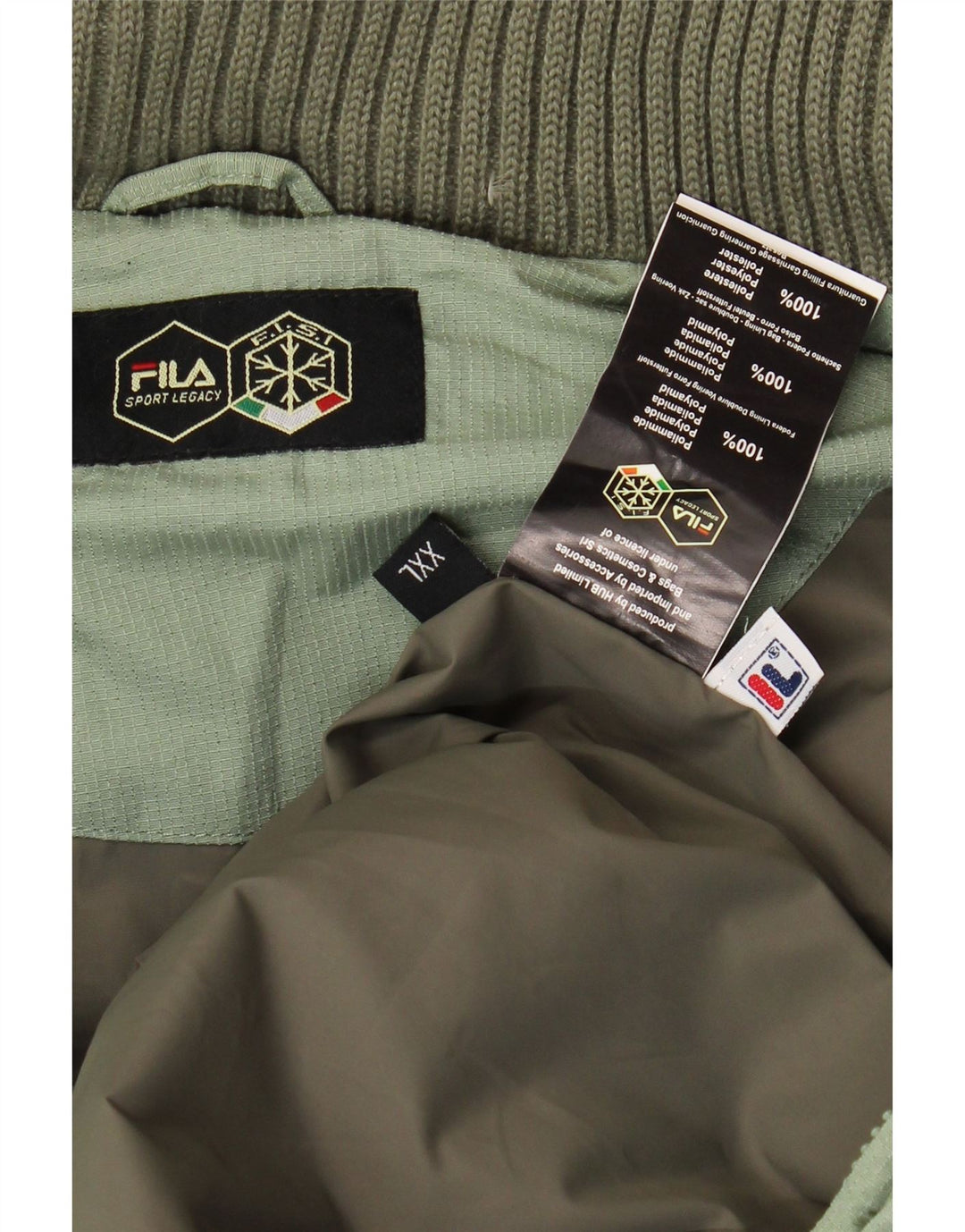Fila Wattierte Herrenjacke mit Kapuze, UK 44 2XL, grünes Polyamid