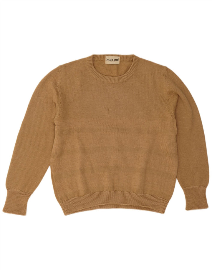 Vintage Herren Pullover mit Rundhalsausschnitt, groß, braun gestreift