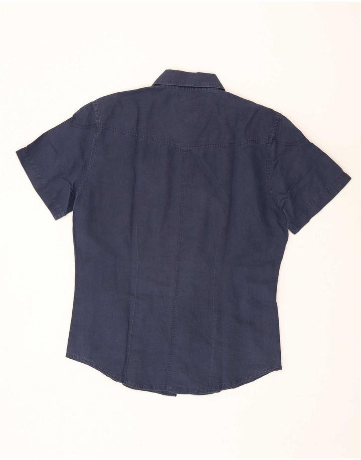 Wrangler Herren-Kurzarmhemd, groß, marineblaues Leinen