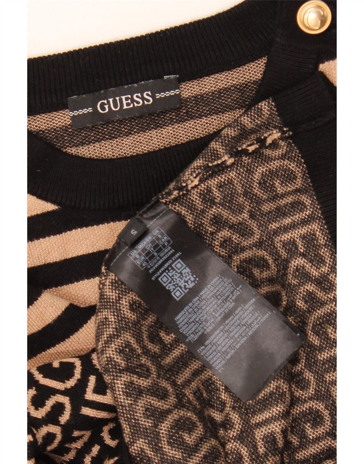 GUESS Damen-Pullover mit grafischem Rundhalsausschnitt, Gr. 10, Größe S, Schwarz, gestreift