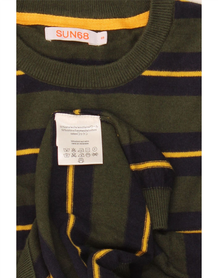 Sun68 Herren-Pullover mit Rundhalsausschnitt, kleine grün gestreifte Wolle