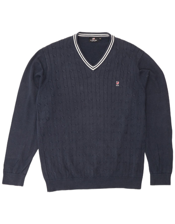 U.S. Polo Assn. Herren-Pullover mit V-Ausschnitt, XL, marineblaue Baumwolle