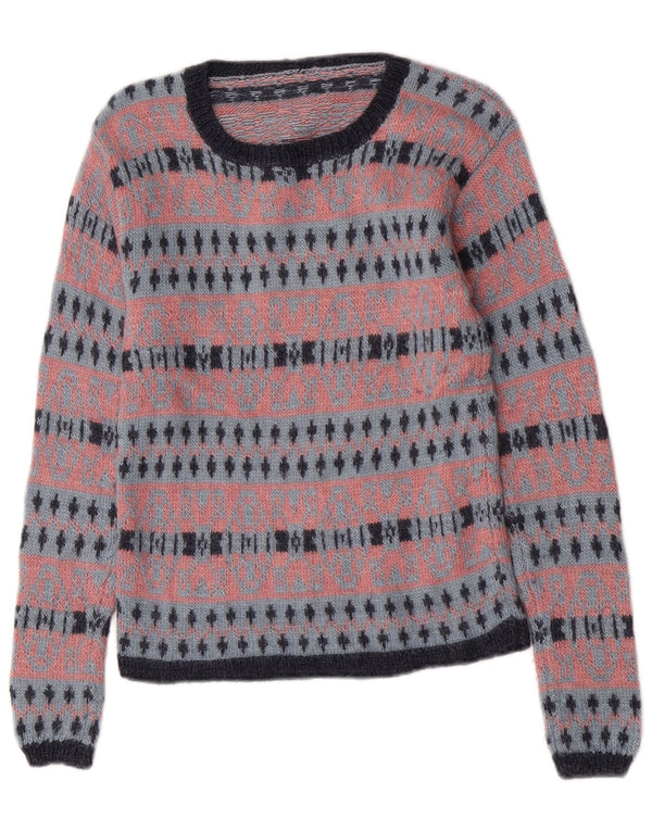 Vintage Damen Rundhalspullover Pullover UK 4 XS Pink Fair Isle Retro