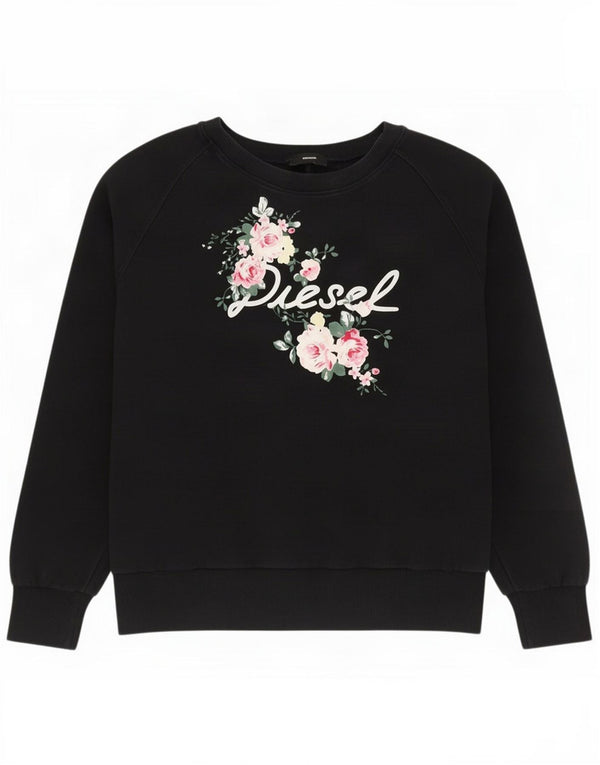 Diesel Womens Graphic Oversized Sweatshirt Pullover UK 16 Large Schwarze Baumwolle