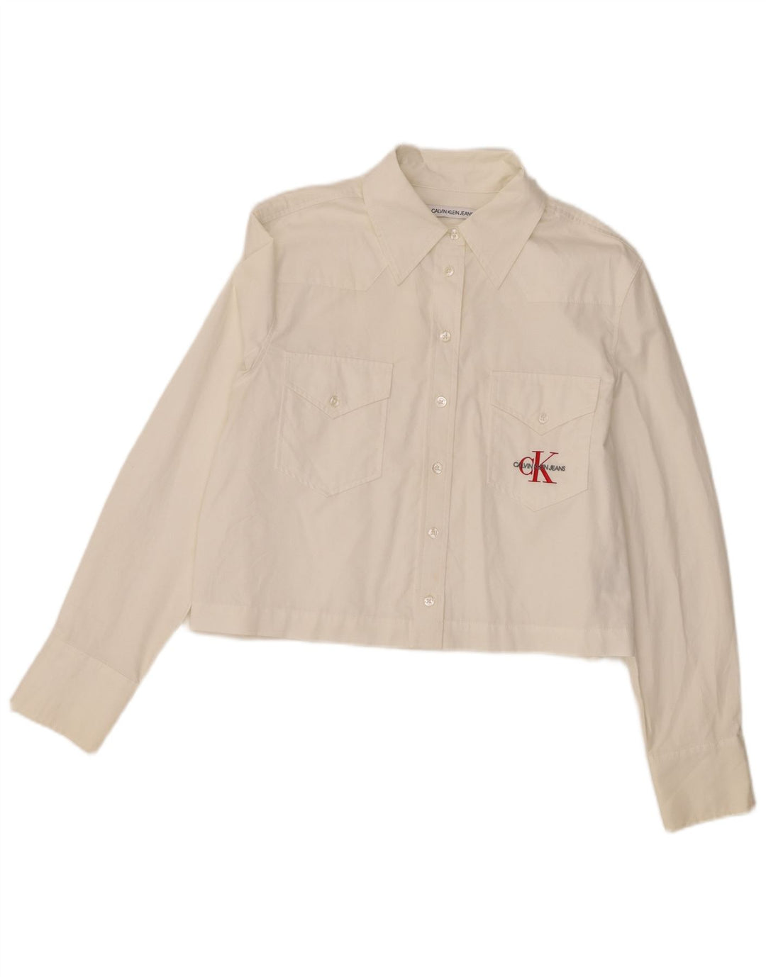 Calvin Klein Jeans Damenhemd UK 16 Large Weiße Baumwolle