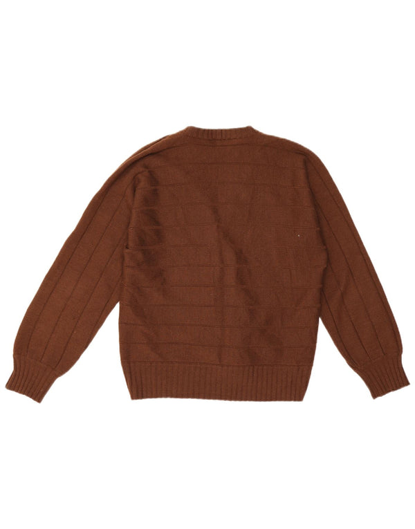 Luisa Spagnoli Damen Strickjacke Pullover UK 14 Mittelbraun gestreifte Wolle