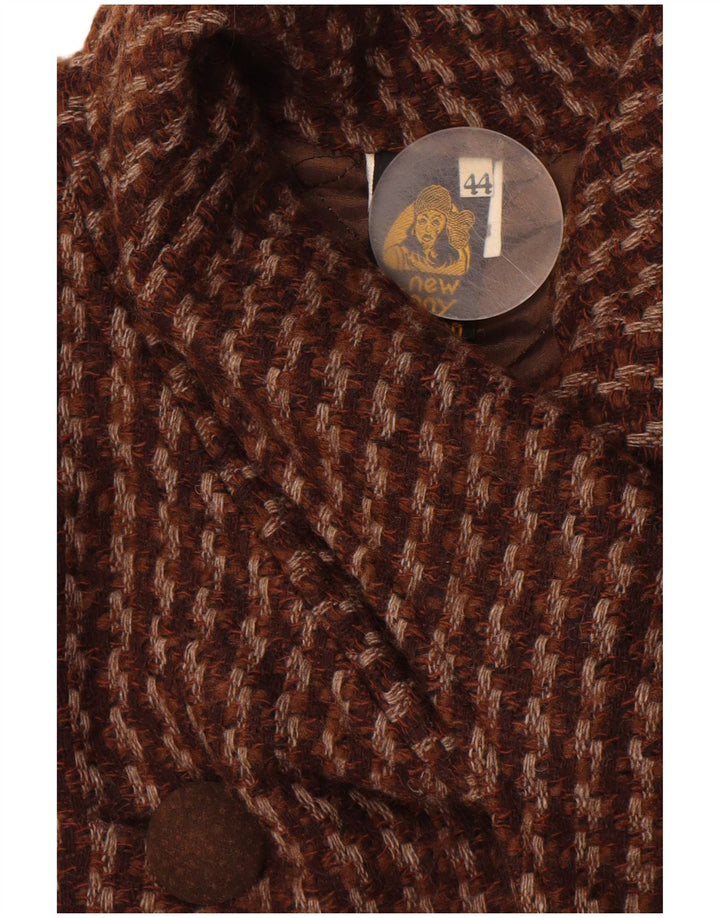 Vintage Damen Mantel IT 44 Mittelbraune Hahnentrittwolle