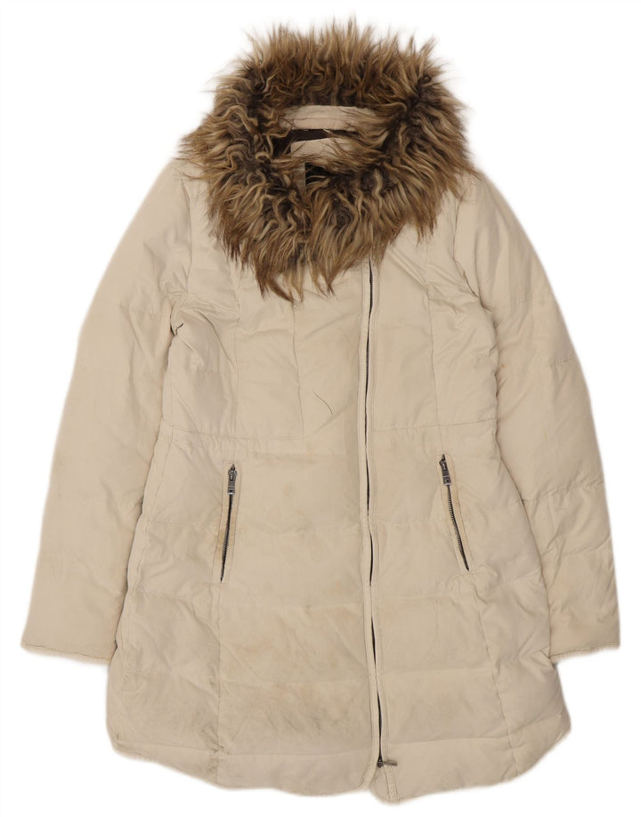 Zara Damen Wattierter Mantel UK 14 Large Off White Polyester
