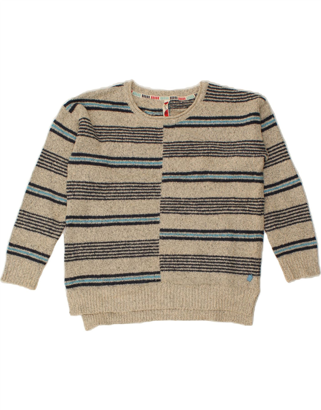 WEIRD FISH Womens Boat Neck Jumper Sweater UK 12 Medium Beige Striped Vintage Weird Fish and Second-Hand Weird Fish from Messina Hembry 