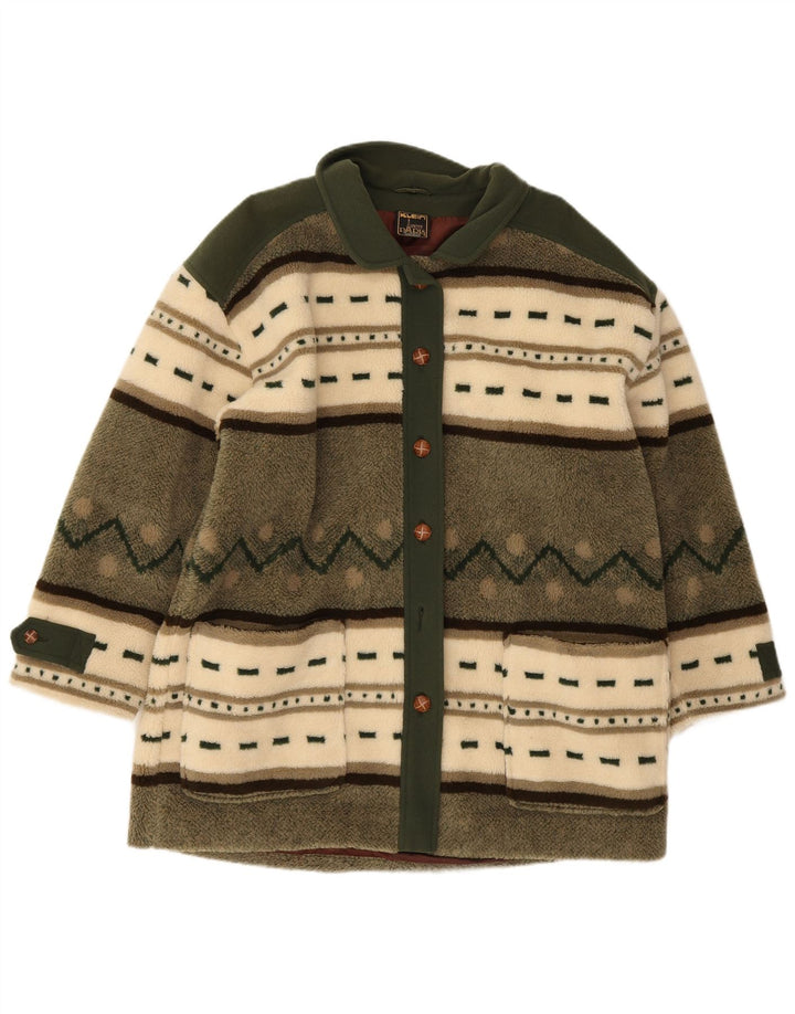 Vintage Damen Fleece-Übergroßer Mantel EU 40 Mittelgrüner Farbblock