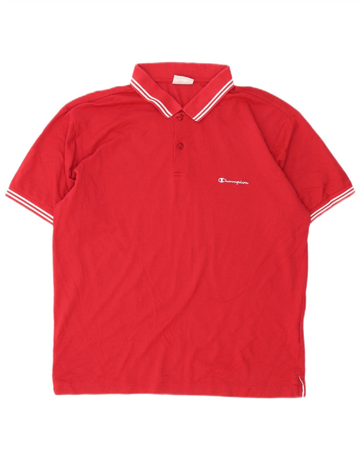 CHAMPION Herren-Poloshirt, groß, rot gestreift, Baumwolle