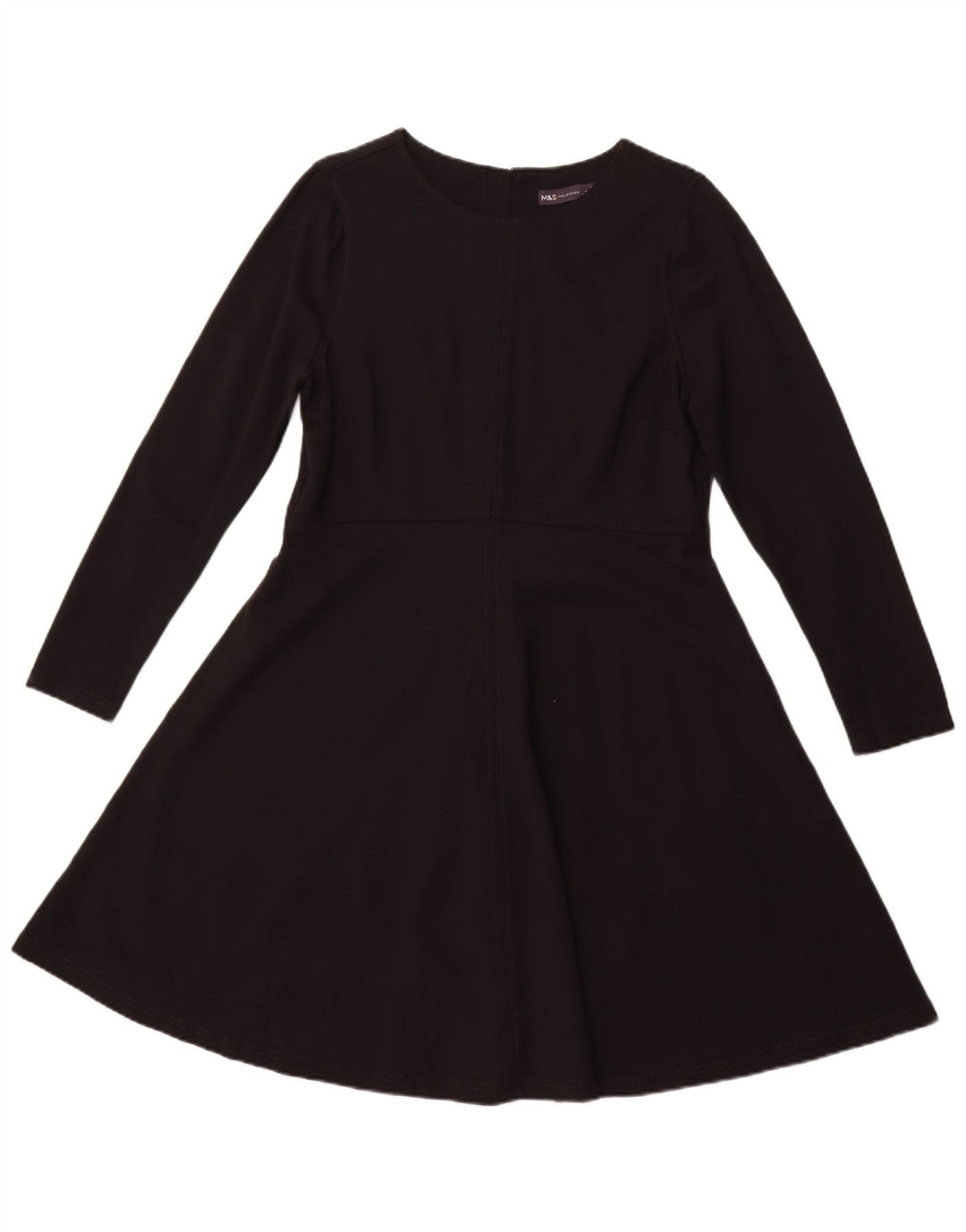 MARKS & SPENCER Langärmliges A-Linien-Kleid für Damen, UK 16, Größe L, schwarze Viskose