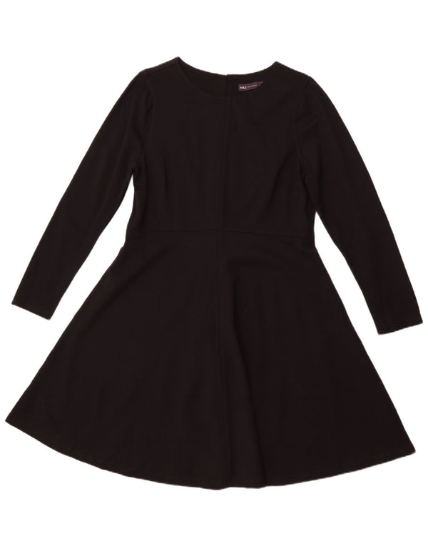 MARKS & SPENCER Langärmliges A-Linien-Kleid für Damen, UK 16, Größe L, schwarze Viskose