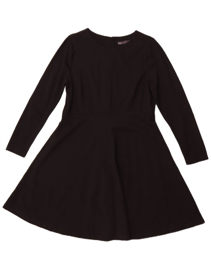 MARKS & SPENCER Langärmliges A-Linien-Kleid für Damen, UK 16, Größe L, schwarze Viskose