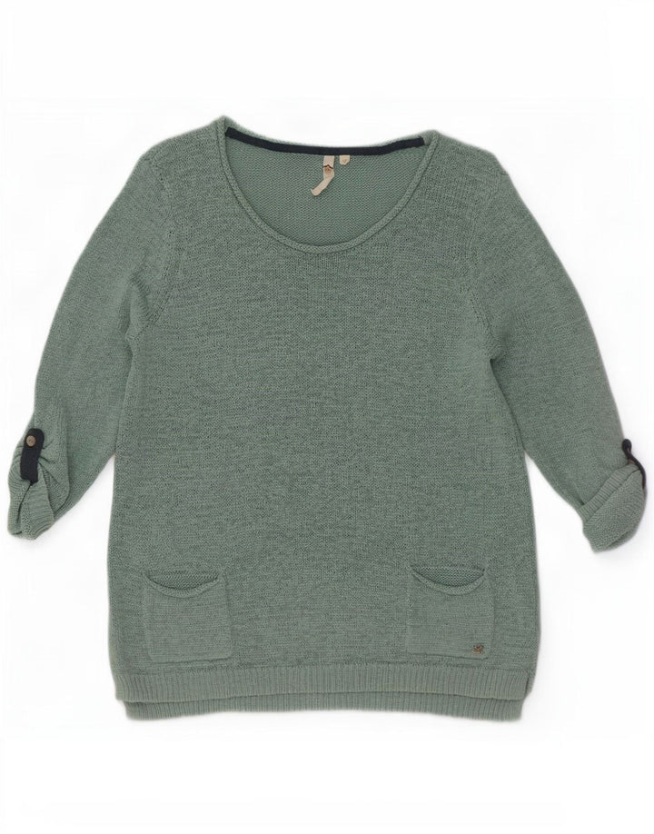 White Stuff Damen-Pullover mit 3/4-Ärmeln und U-Boot-Ausschnitt, Gr. 12, Mittelgrün
