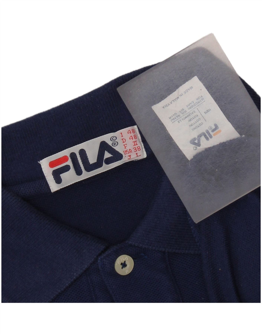 FILA Herren Langarm-Poloshirt IT 48 Mittelmarineblaue Baumwolle