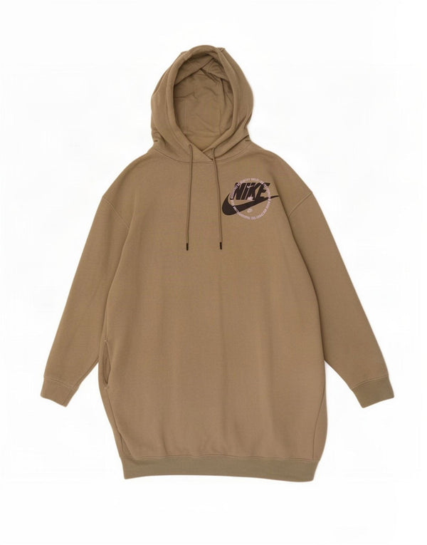Nike Womens Graphic Oversized Hoodie Dress UK 14 Medium Khaki Baumwolle