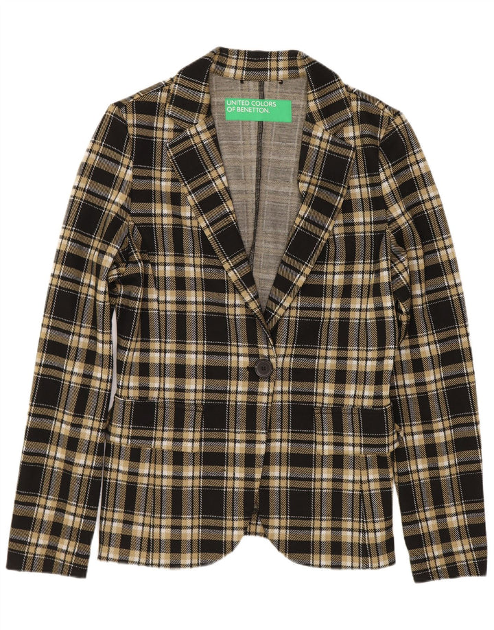 Benetton Damen-Blazer mit 1 Knopf, Gr. 10, Größe S, schwarz, kariert, Polyester