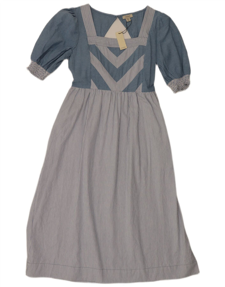 Oasis Damen Maxikleid UK 12 Mittelblau gestreift aus Baumwolle