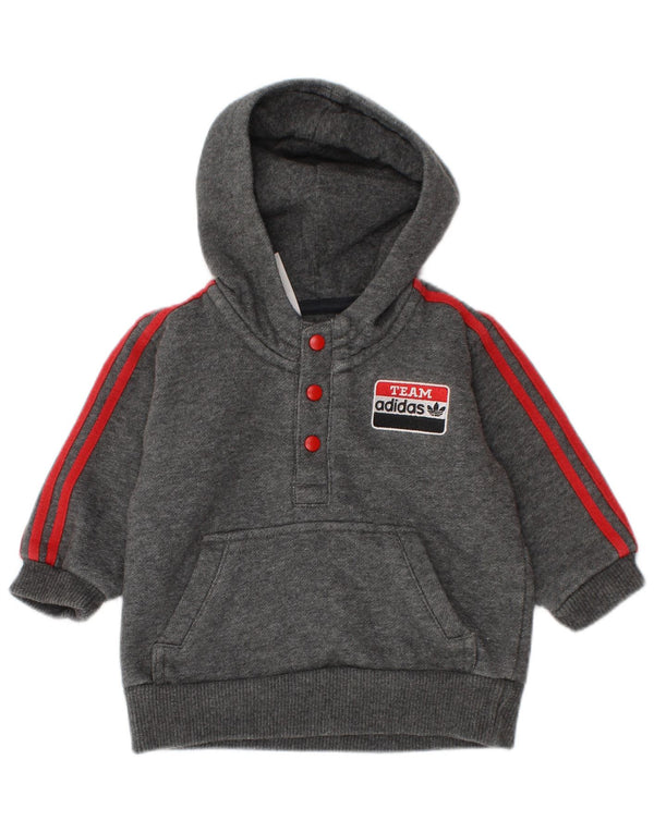 Adidas Baby-Jungen-Kapuzenpullover mit grafischem Knopfkragen, 3–6 Monate, grau gefleckt