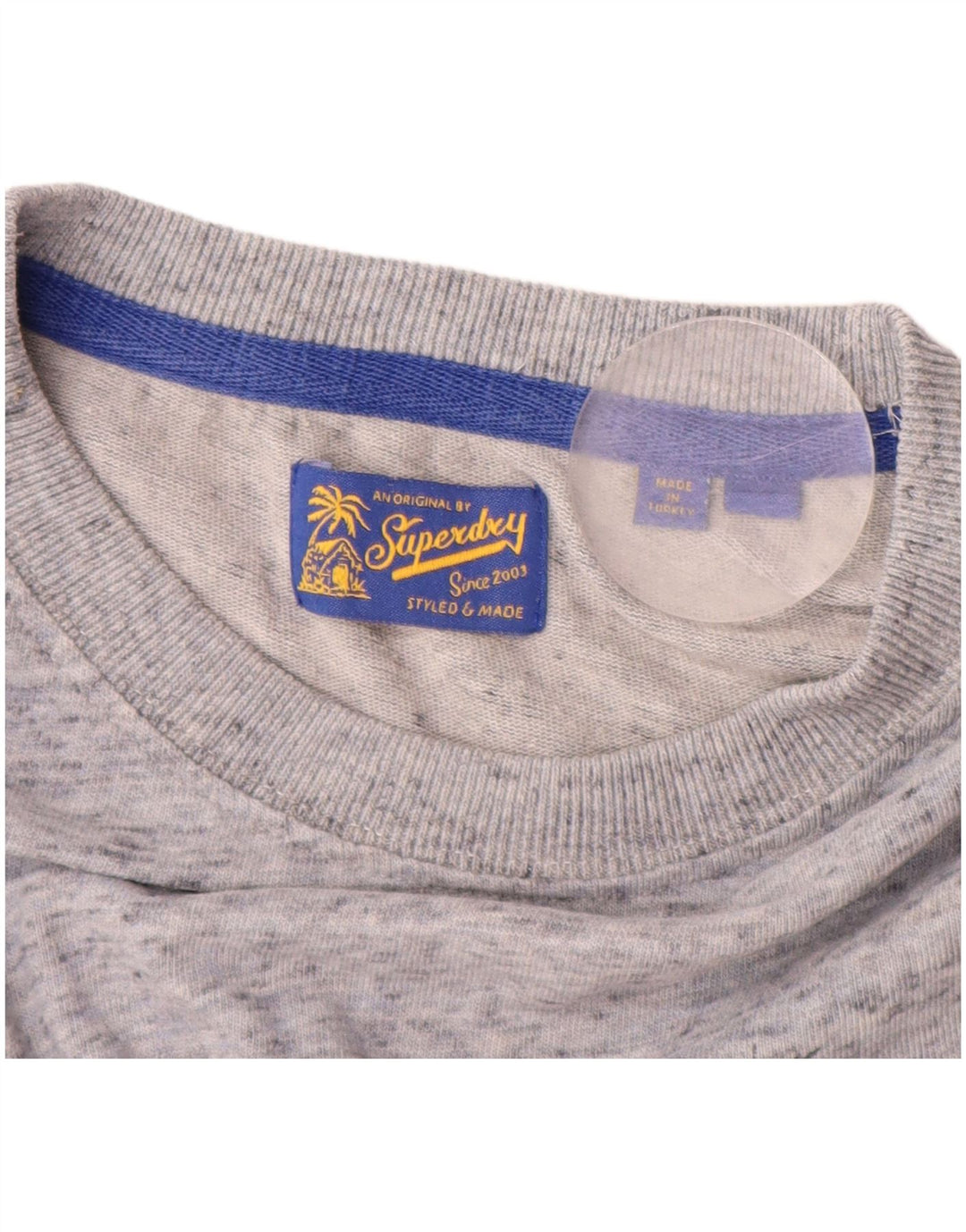 SUPERDRY Grafisches T-Shirt-Oberteil für Herren aus mittelgrau gesprenkelter Baumwolle