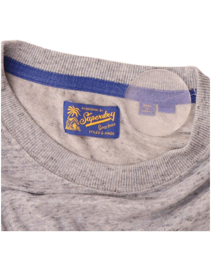 SUPERDRY Grafisches T-Shirt-Oberteil für Herren aus mittelgrau gesprenkelter Baumwolle