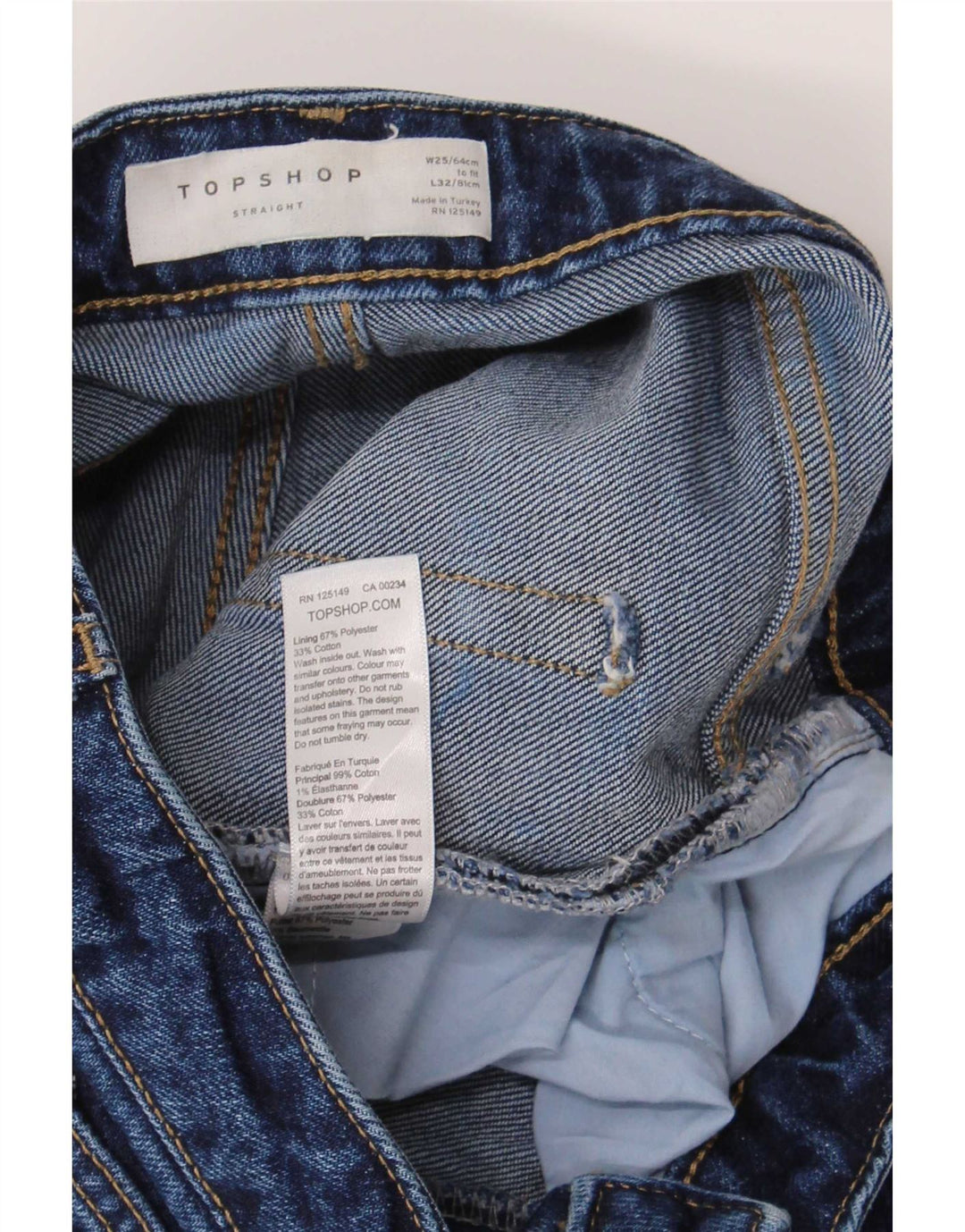 Topshop Damen Straight Jeans W25 L26 Blaue Baumwolle