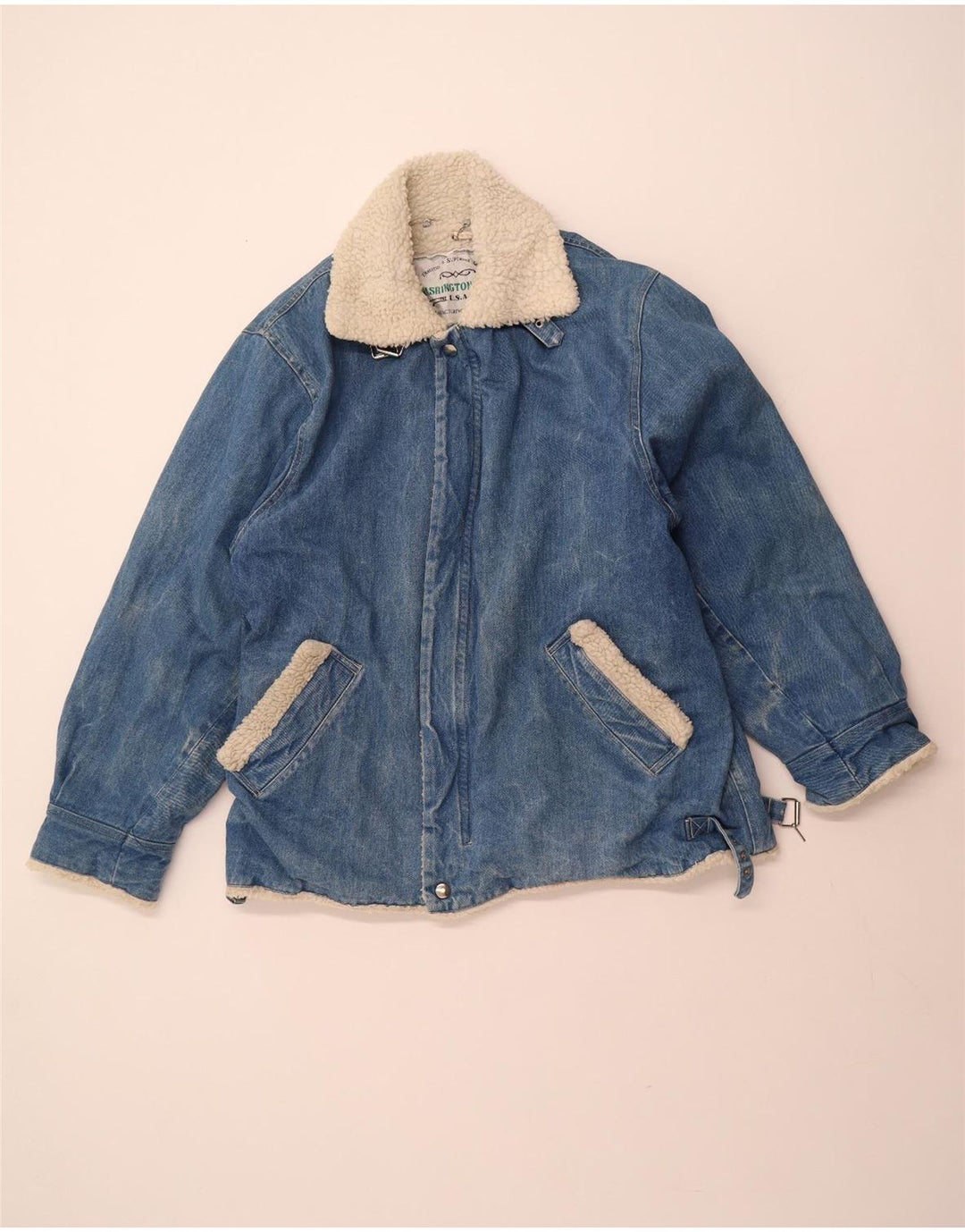 VINTAGE Herren Denim Sherpa Jacke UK 40 Große blaue Baumwolle