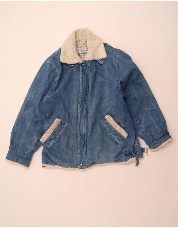 VINTAGE Herren Denim Sherpa Jacke UK 40 Große blaue Baumwolle