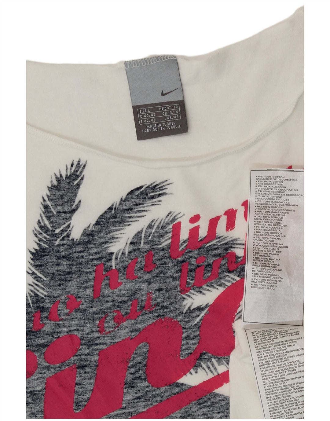 NIKE Womens Graphic T-Shirt Top UK 14/16 Large White Cotton Vintage Nike and Second-Hand Nike from Messina Hembry 