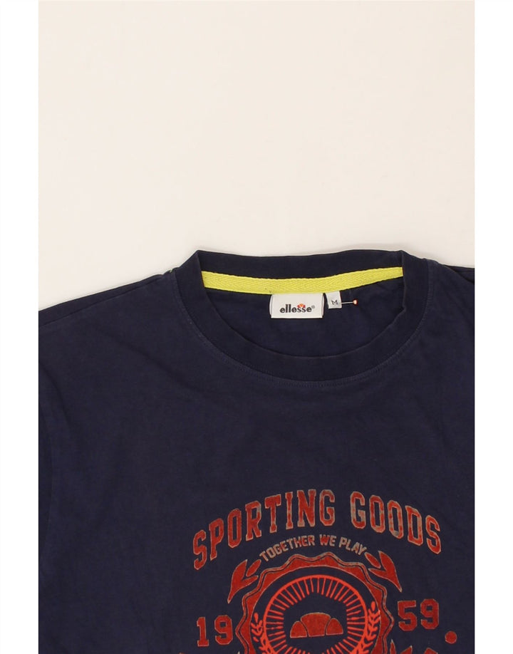 ELLESSE Mens Graphic T-Shirt Top Medium Navy Blue Cotton Vintage Ellesse and Second-Hand Ellesse from Messina Hembry 