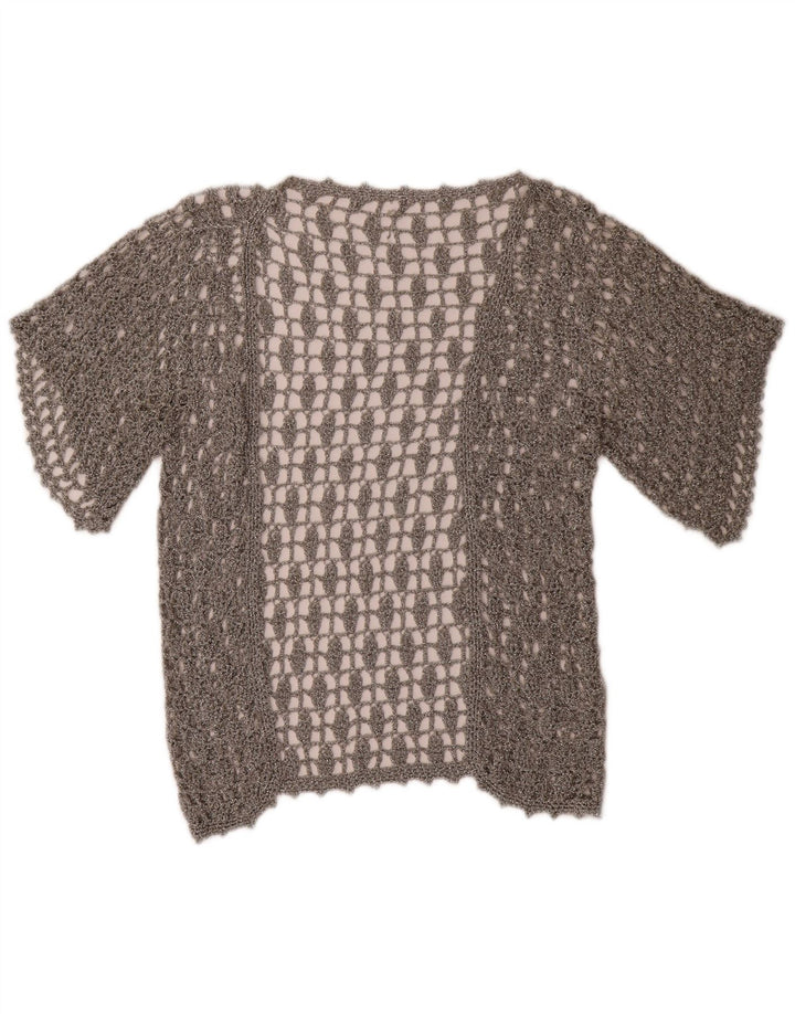 Vintage Damen Kurzärmeliges Häkel-Cardigan-Oberteil UK 12 Mittelsilber