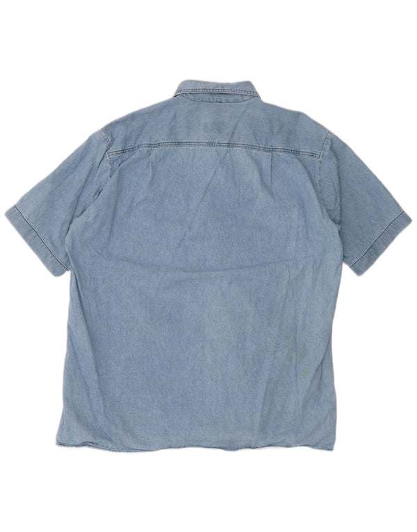 CARRERA Mens Short Sleeve Denim Shirt Size 43/44 XL Blue Cotton